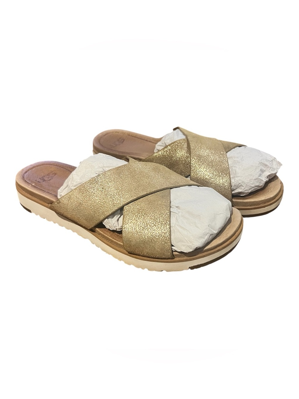 UGG Women's Gold Crisscross Slide Clogs